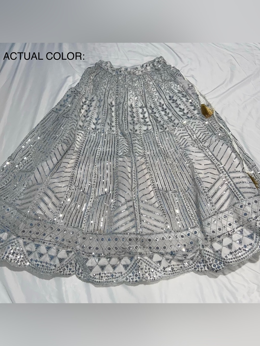 White Silver Embellished Bridal Georgette Net Lehenga Set - Picture 9 of 11